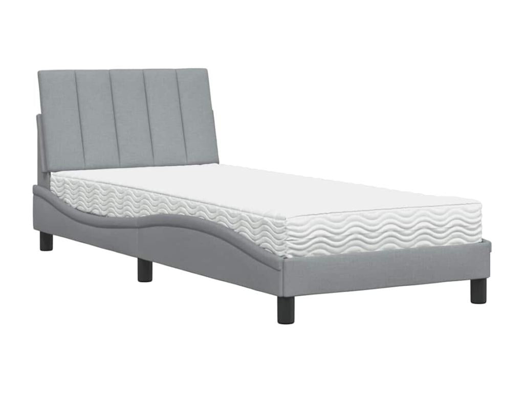 Lit avec matelas gris clair 90x200 cm tissu AKWE73569