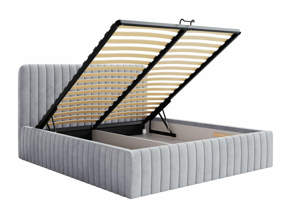 Lit capitonné double - 160x200 cm - en velours gris - Chezlova OJQB86016