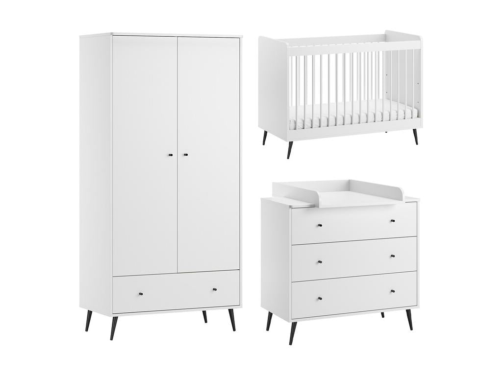 Chambre complète lit bébé 60x120 commode à langer et armoire 2 portes Artigeo Blanc ZVIQ51951