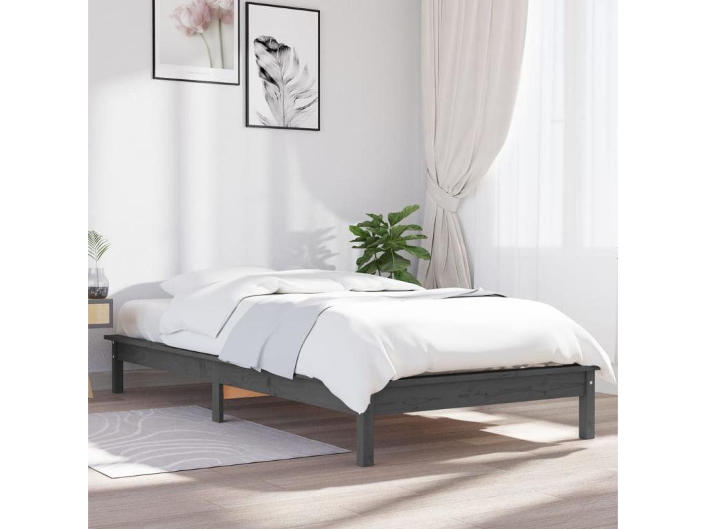 Cadre de lit sans matelas gris bois massif VFXP93372