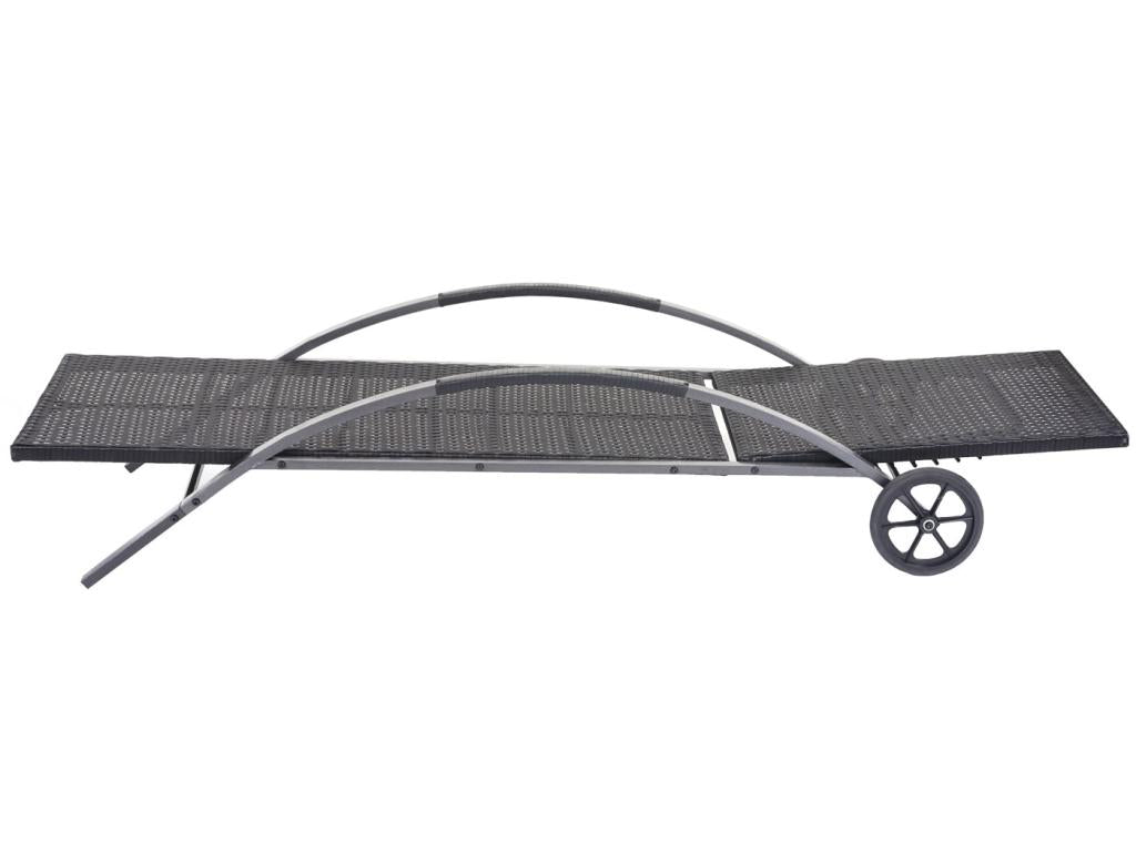 2x Chaises longues Artigeo-E27 en polyrotin - noir coussins gris foncé YVVQ23270