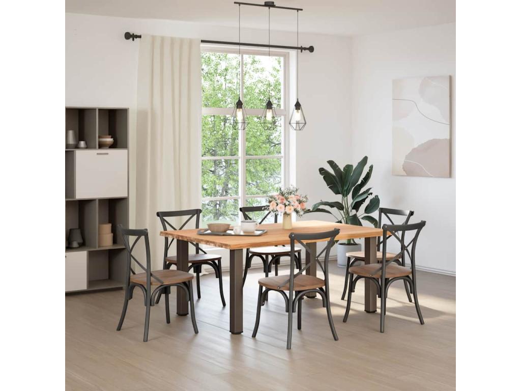 Table à manger marron clair bois de chêne massif rectangulaire QBDH30295