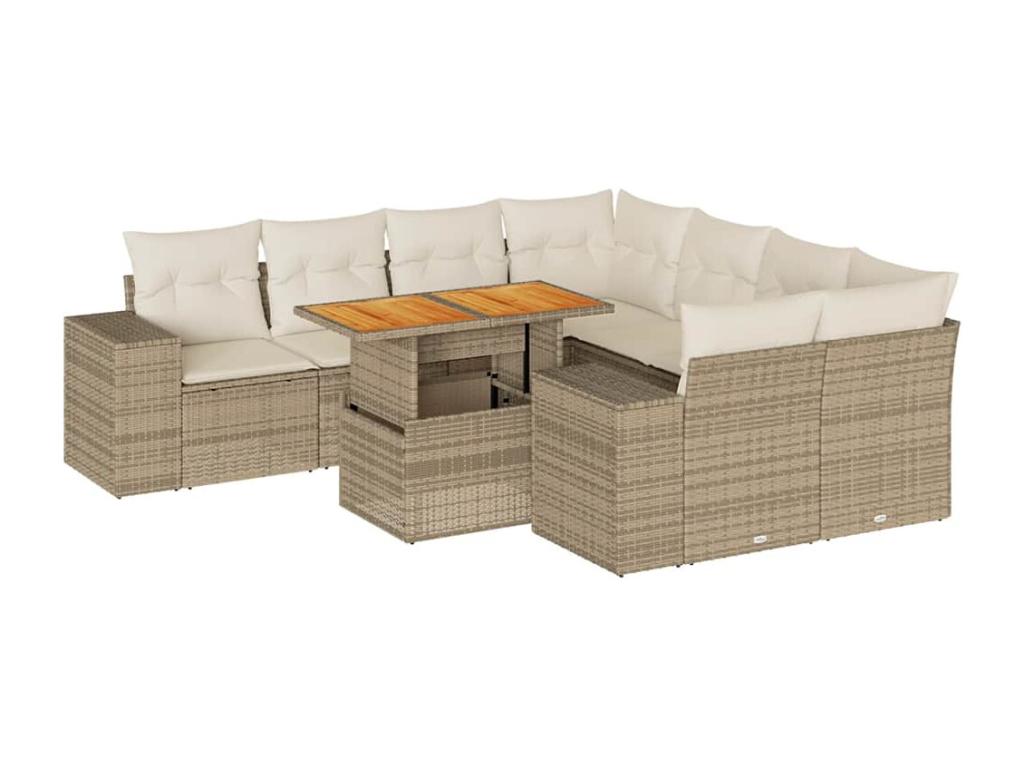 Salon de jardin avec coussins 9 pcs beige résine tressée OXHU16593