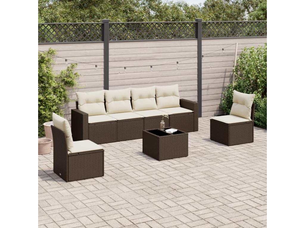 Salon de jardin avec coussins 7 pcs marron résine tressée CFSD95122