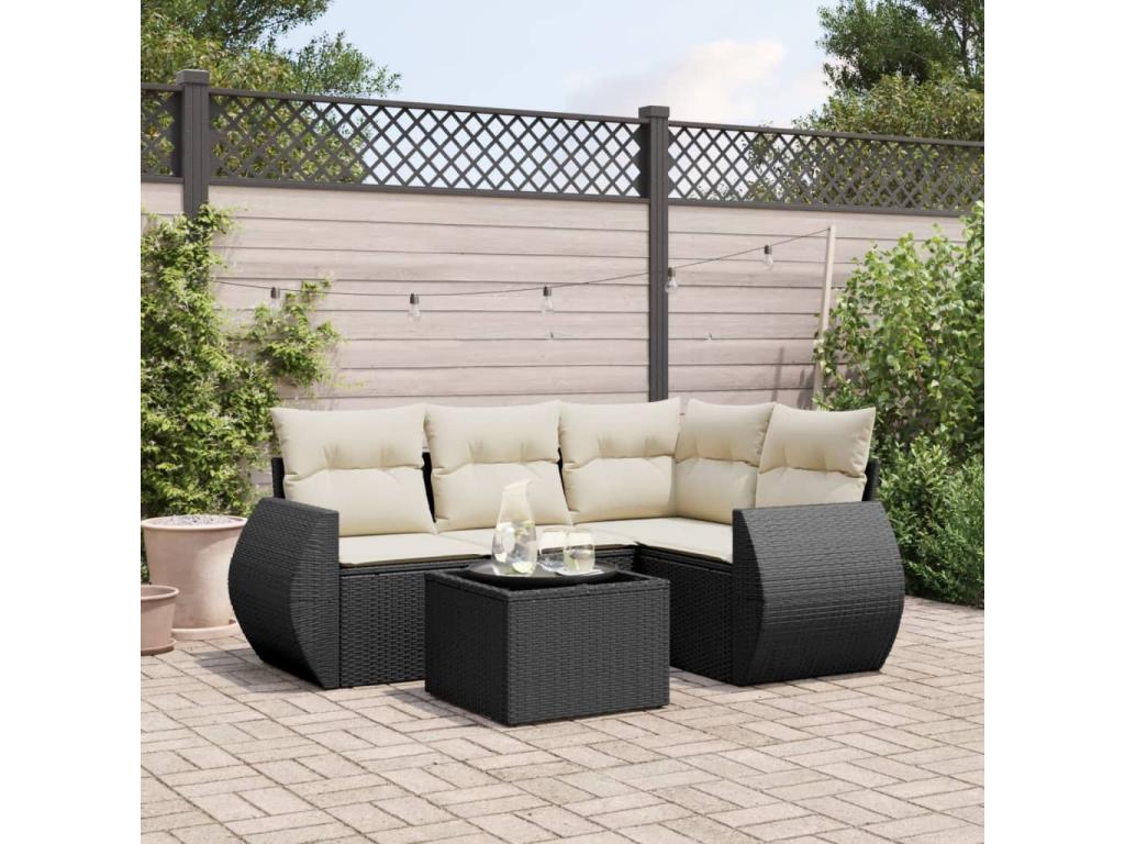 Salon de jardin 5 pcs avec coussins noir résine tressée VHTJ06399
