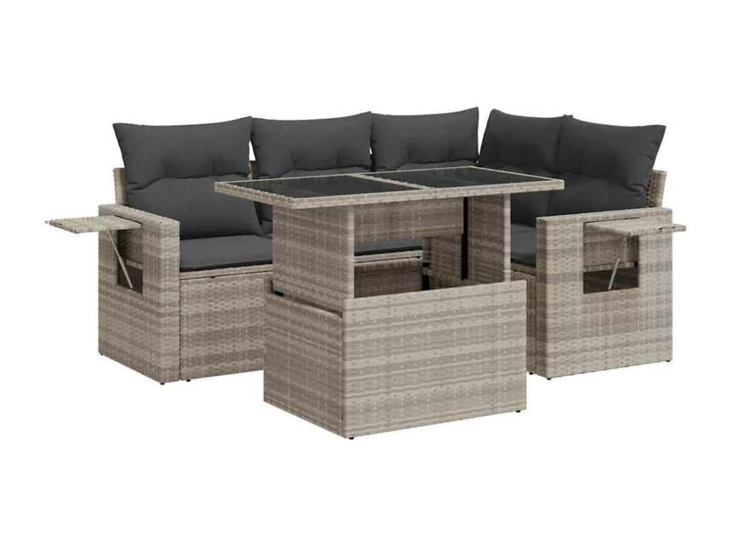 Salon de jardin 5 pcs avec coussins gris clair résine tressée XPZH80729