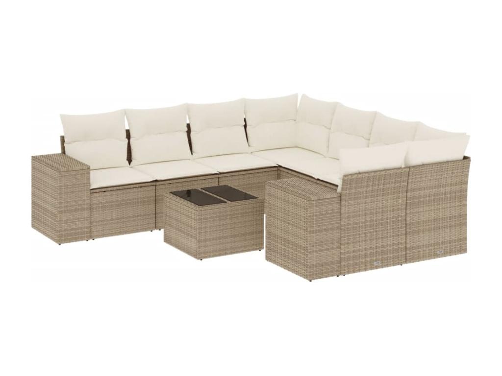 Salon de jardin avec coussins 9 pcs beige résine tressée SHJE21081