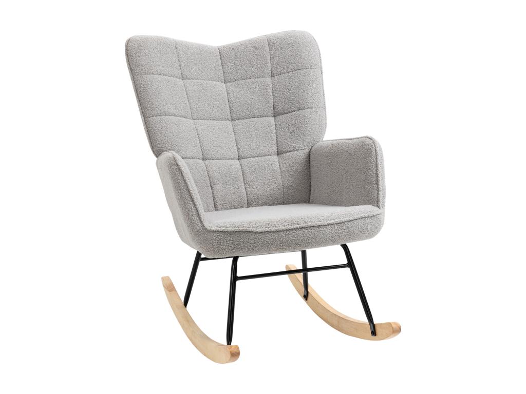 Fauteuil à bascule rocking chair design - structure acier piètement bois tissu effet laine bouclé gris FPXV29338