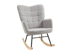 Fauteuil à bascule rocking chair design - structure acier piètement bois tissu effet laine bouclé gris FPXV29338