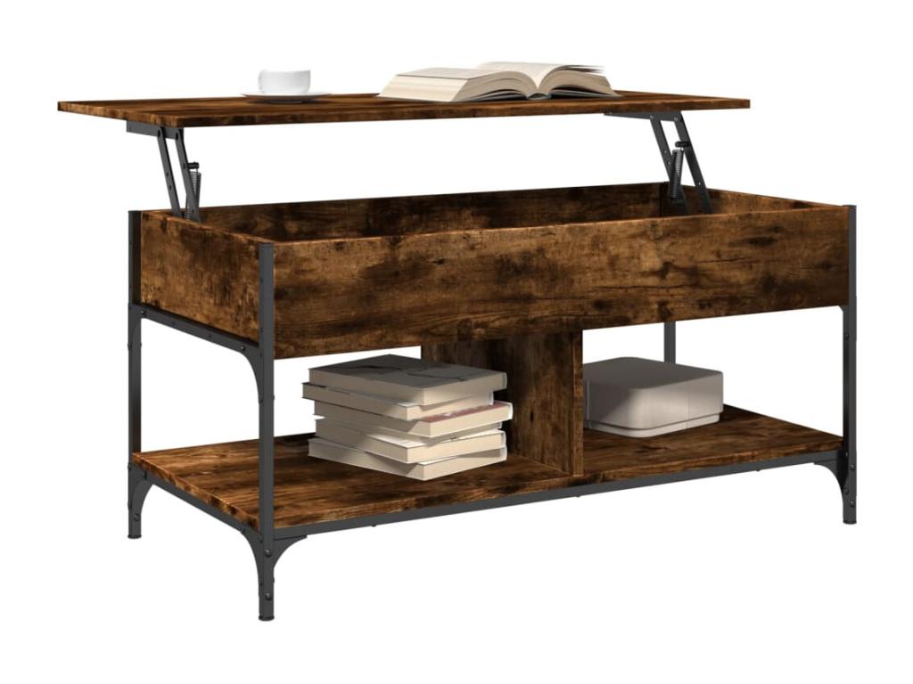 Table basse chêne fumé 100x50x50 bois d'ingénierie et métal RDXB06389