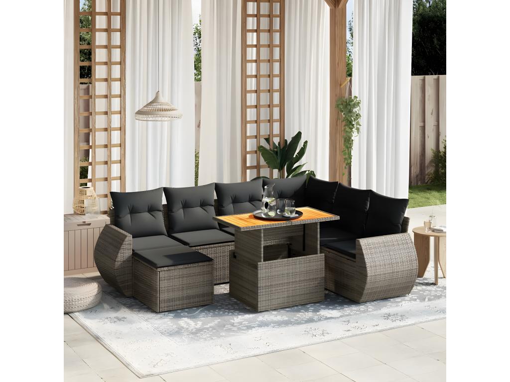 Salon de jardin 8 pièces avec coussins gris résine tressée NRCF68861