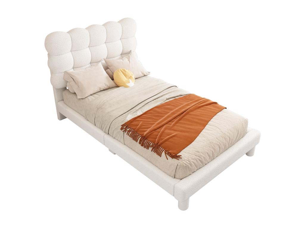 90x200 cm lit plat capitonné tête de lit confortable look rose élégant et minimaliste blanc ZKLT02051