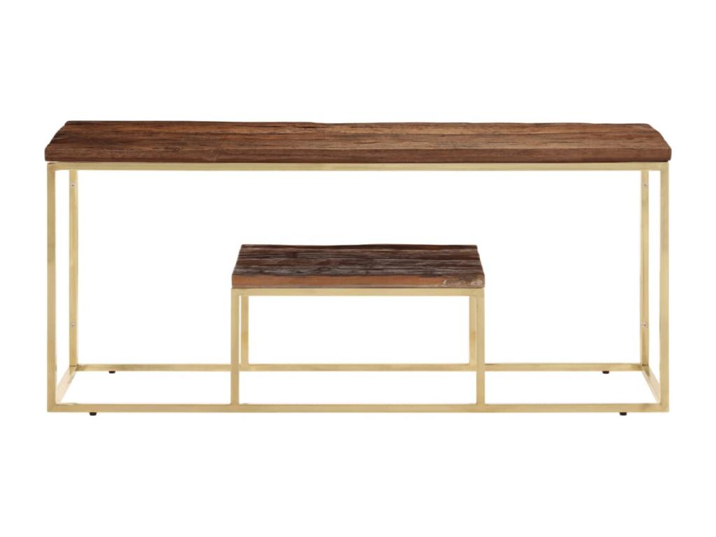 Table basse en acier inoxydable doré et bois de mélèze massif QJRN20853