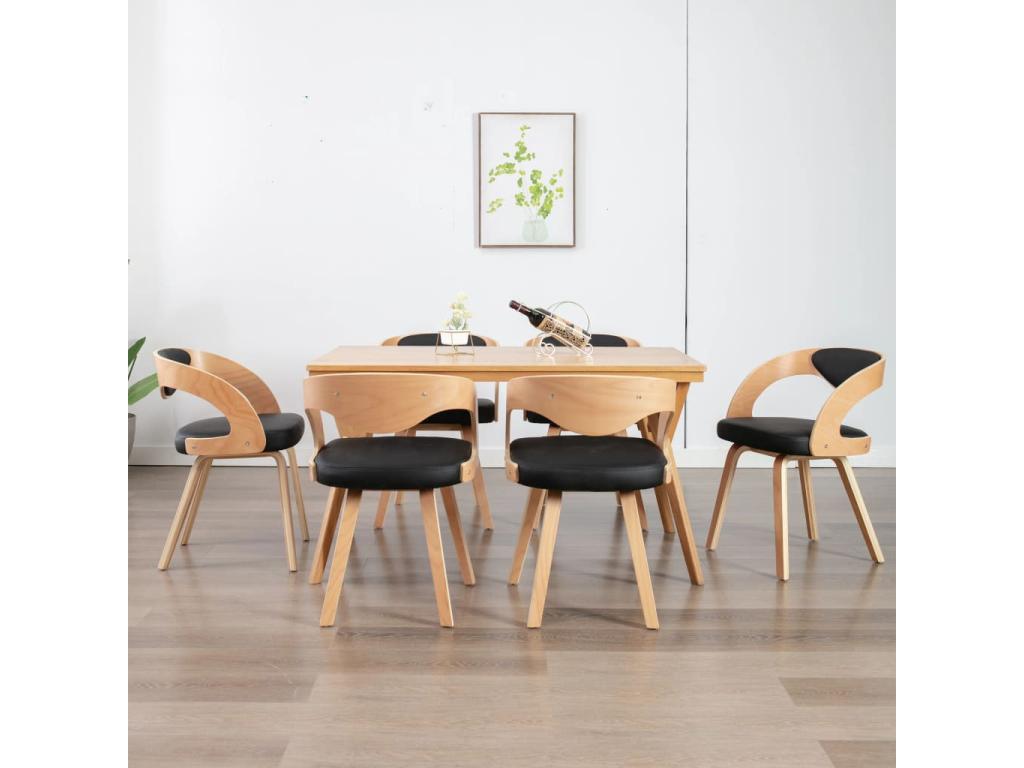 Chaises de salle à manger 6 pcs Noir Bois courbé et similicuir 4 IZAS71774