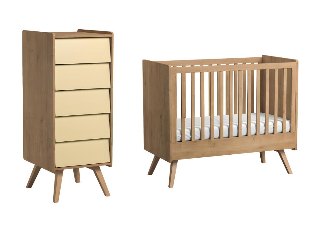 Lit bébé et Chiffonnier Vintage Bois Beige GOKT73770
