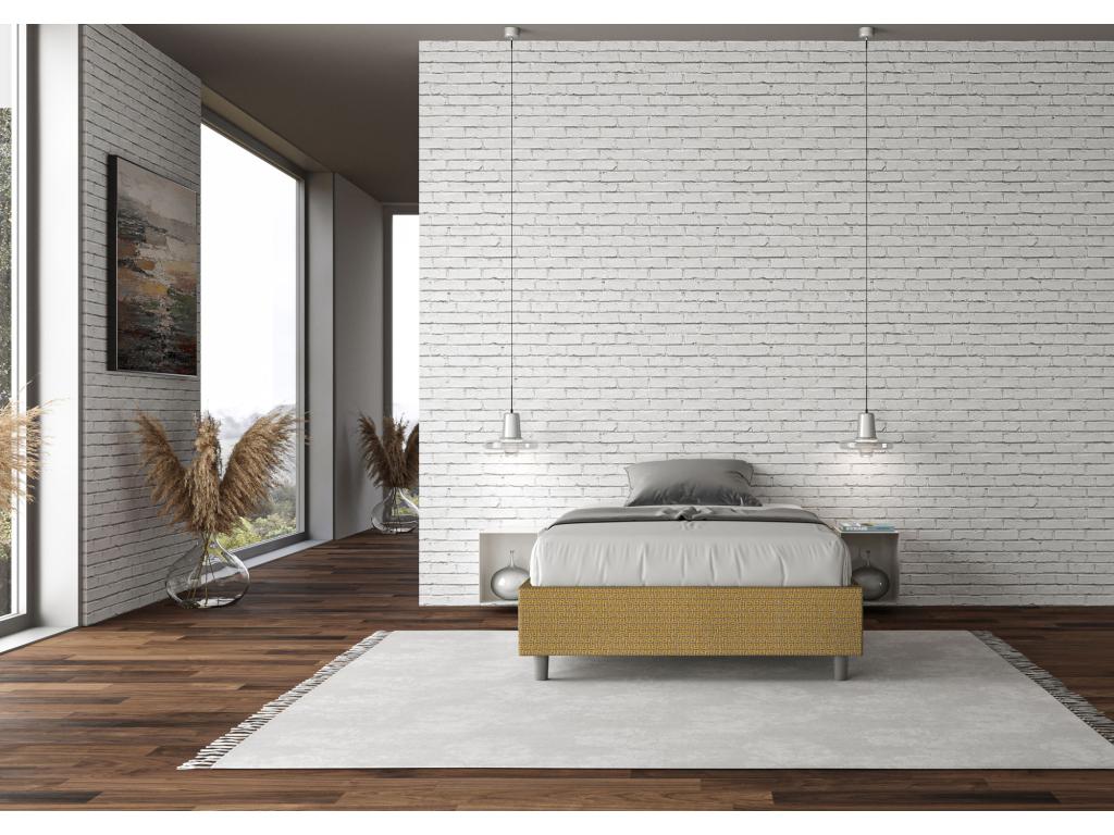 Cadre de lit 1 place et demi coffre rembourré 120x190 tissu Labirinto 6 jaune Cosymeub FVNE02152