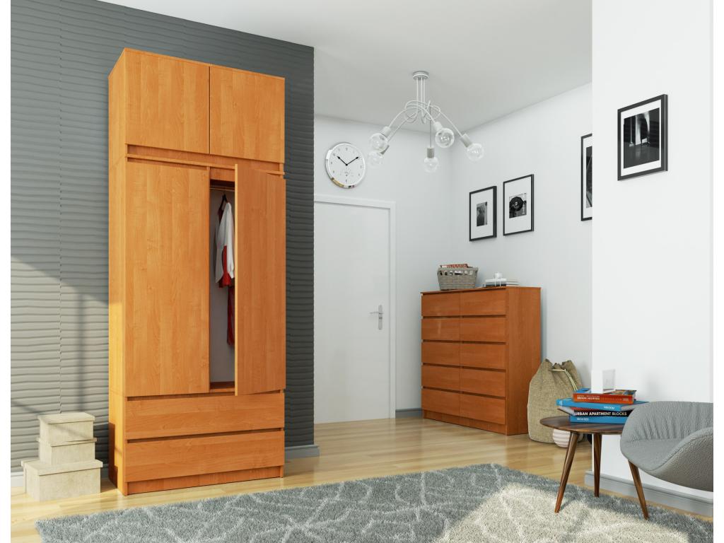 Armoire avec surmeuble Artigeo S90 Aulne 90 cm 2 portes 2 tiroirs façade Aulne 6 étagères 90x51x234 cm AOJB46406