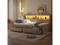 Lit 90x200 cm avec 2 tiroirs étagères de rangement et 2 prises USB - Panneau de particules - LEDs - Naturel sans matelas QLOP03260