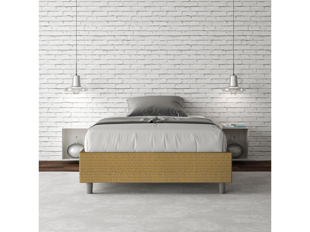 Cadre de lit 1 place et demi coffre rembourré 120x190 tissu Labirinto 6 jaune Cosymeub FVNE02152