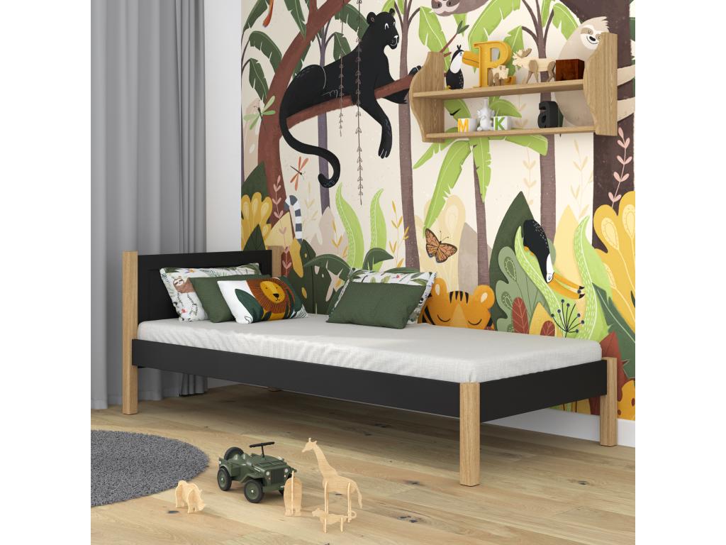 Lit simple en bois N02 Noir / Chêne Naturel 80x180 JBUE95573