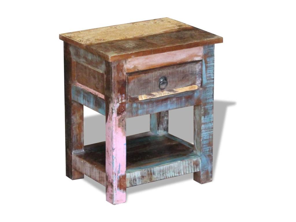 Table d'appoint 1 tiroir Bois de récupération massif 43x33x51cm RNNI78575