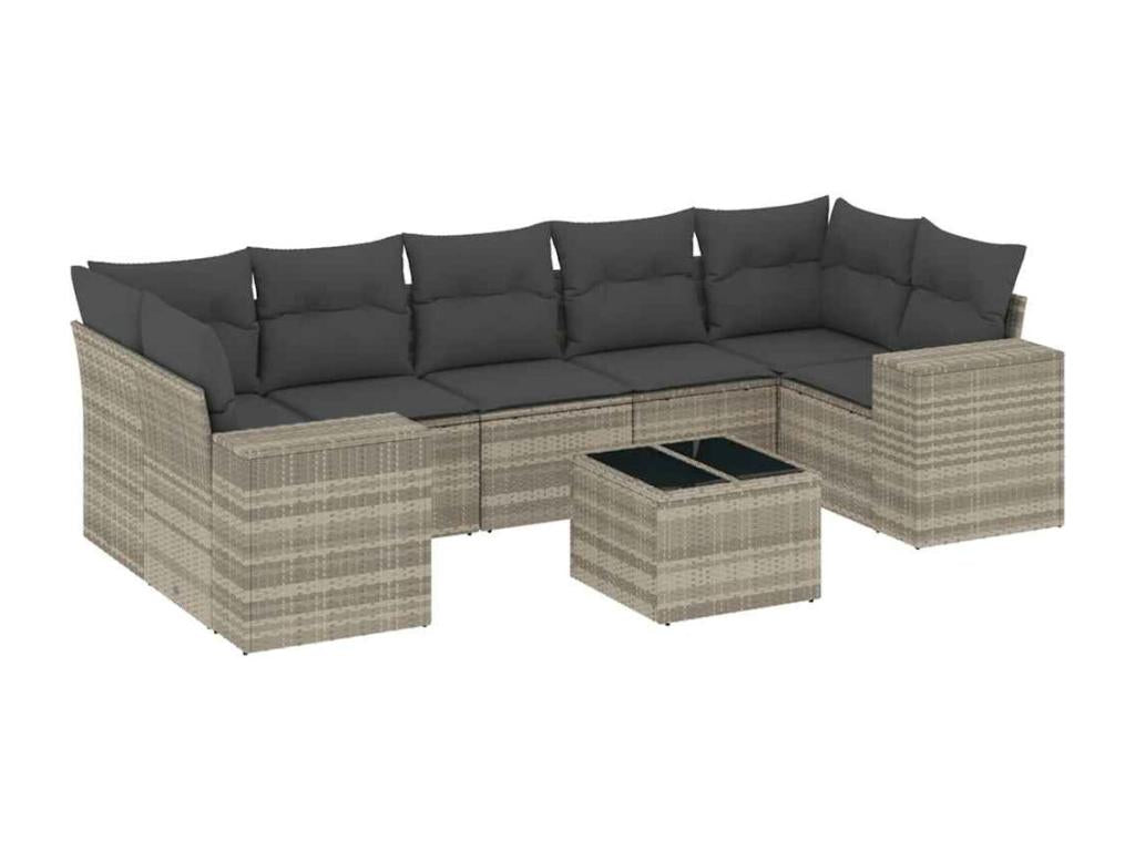 Salon de jardin 8 pièces avec coussins gris clair résine tressée MKXG90690