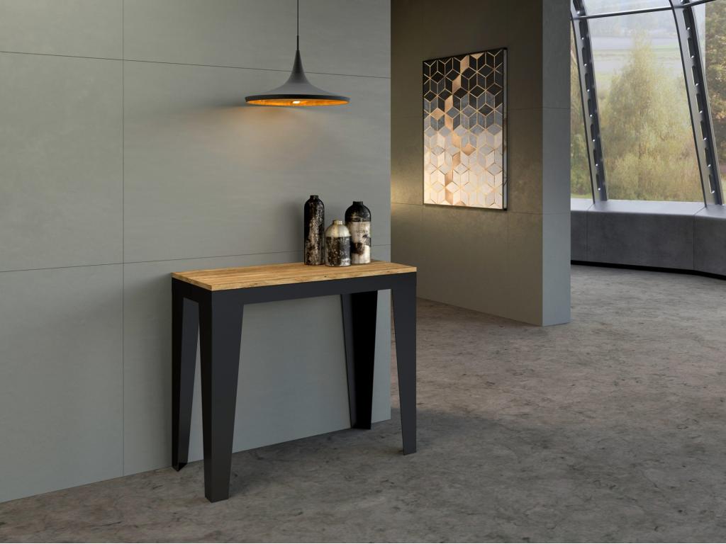 Console extensible 90x40/300 cm Flame Evolution Chêne Nature cadre Anthracite TVJH49376