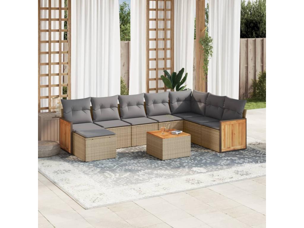 Salon de jardin avec coussins 9 pcs beige résine tressée IVEF86045