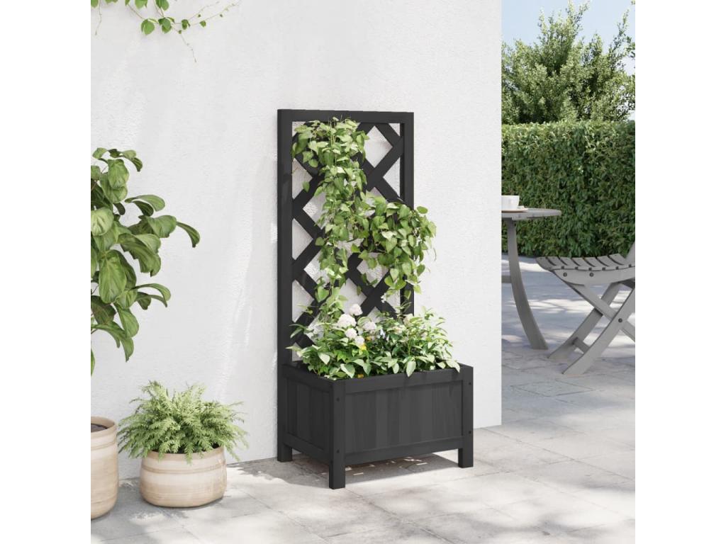 Jardinière avec treillis noir bois massif de sapin YVMN49486