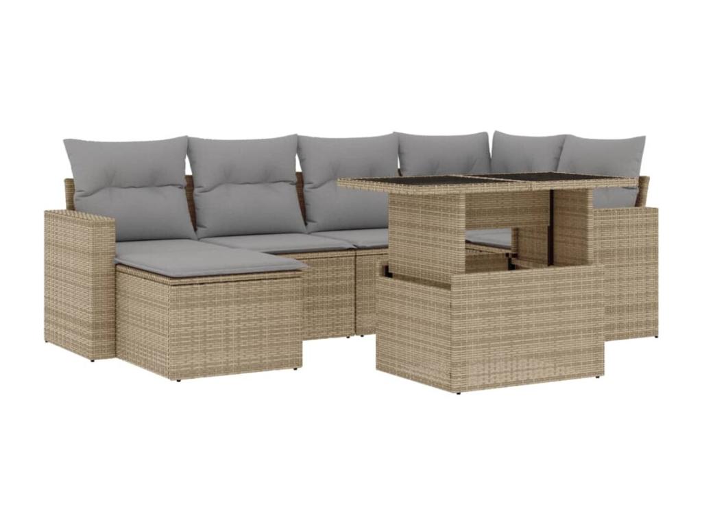 Salon de jardin avec coussins 7 pièces beige résine tressée RKMW54383