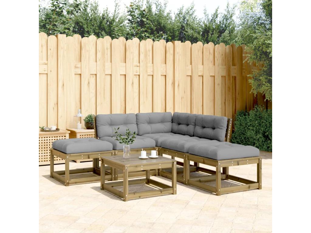 Salon de jardin 5 pièces avec coussins bois de pin imprégné MPNX85092