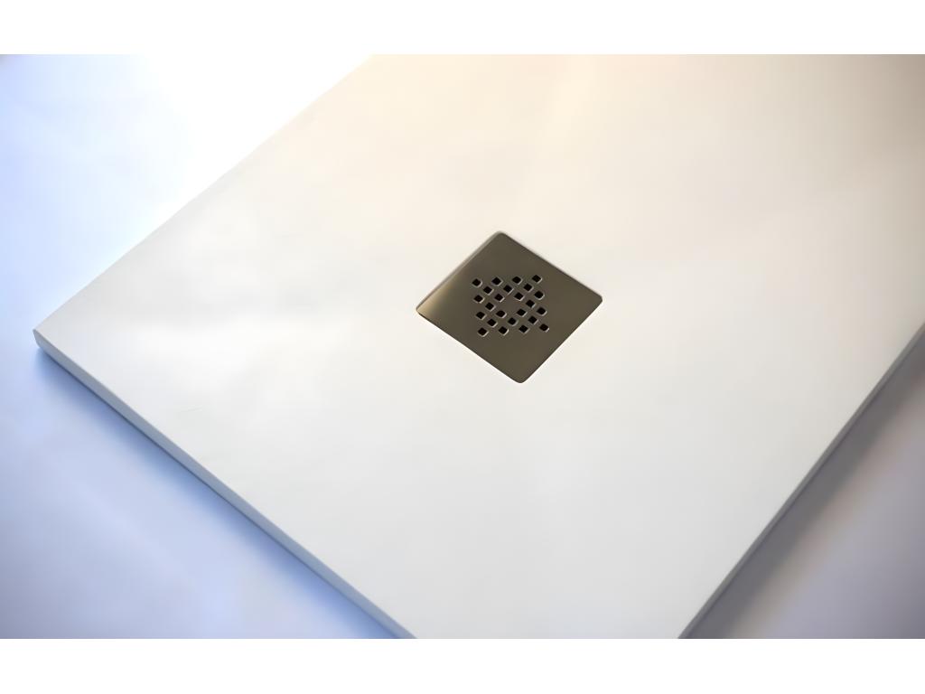Receveur de douche 90x140 cm extra plat PURE en résine surface ardoisée blanc Grille inox DOAA85182