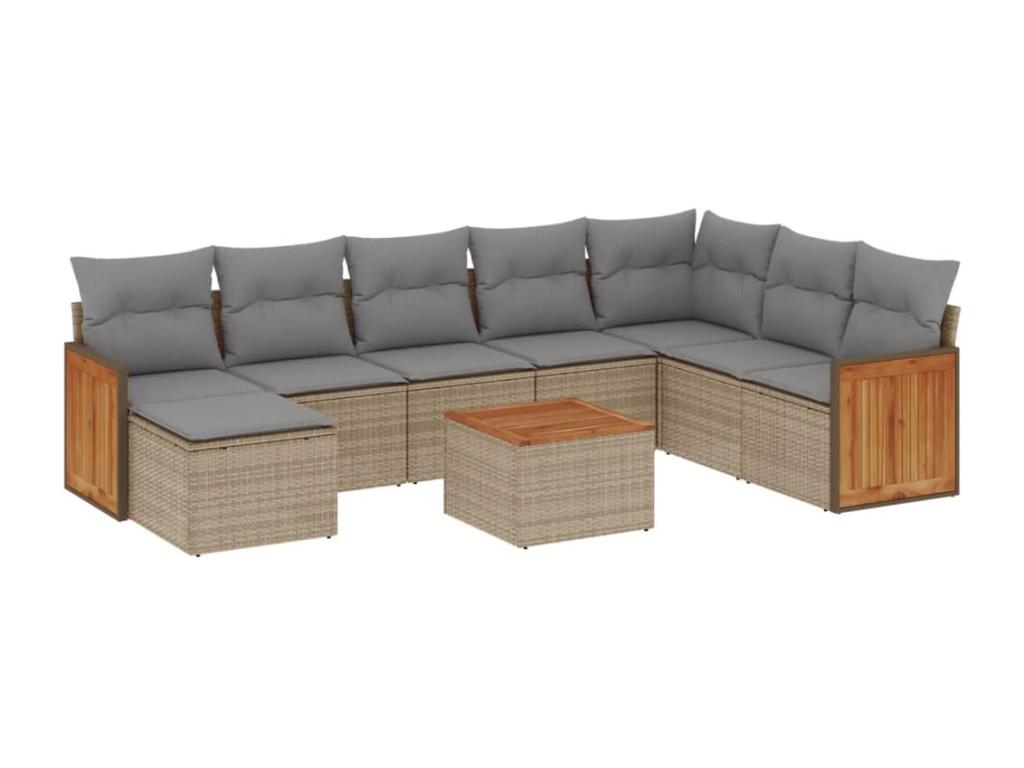 Salon de jardin avec coussins 9 pcs beige résine tressée IVEF86045