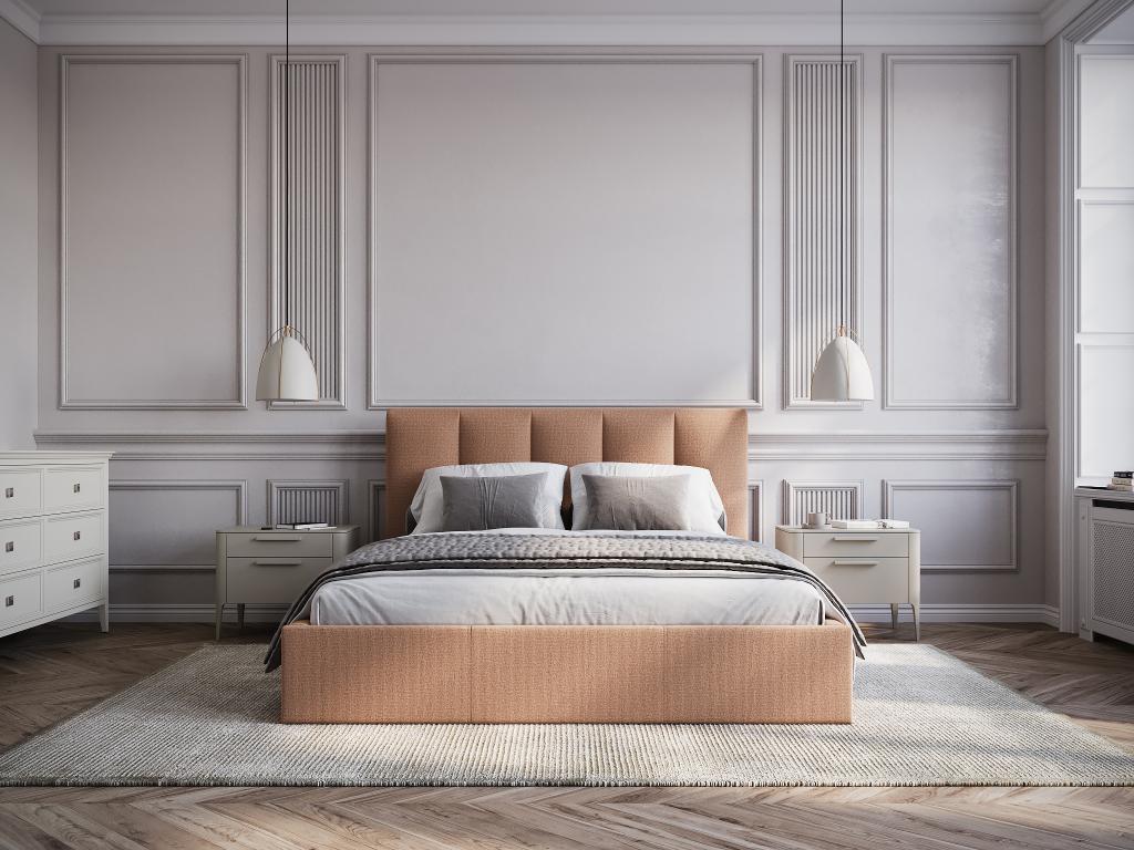 Lit coffre 160x200 cm avec tête de lit coutures verticales - Tissu - Cosymeub QLIJ45370