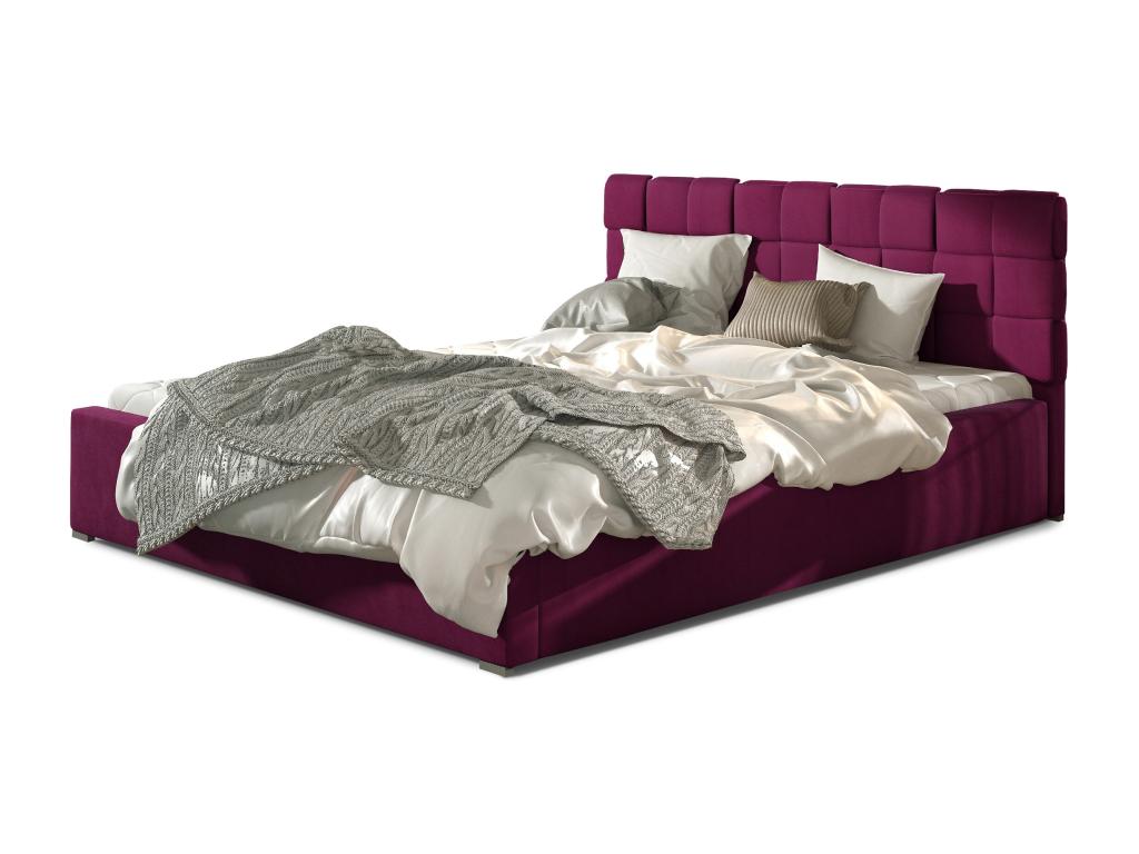 Lit avec coffre de rangement 200x200 velours capitonné bordeaux Chezlova JRAM37806