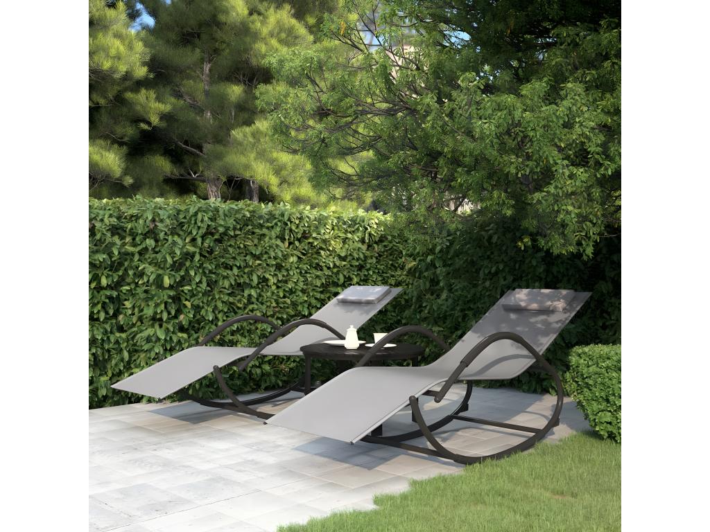 Chaises longues à bascule 2 pcs Gris Acier et textilène VHRK97227