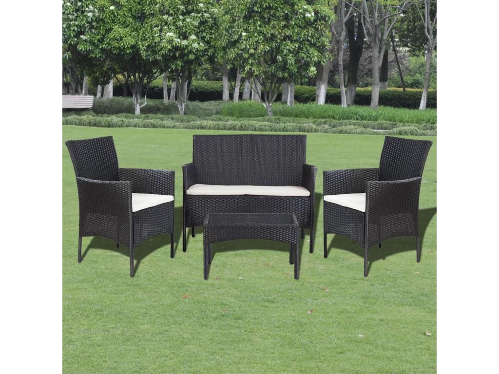 Salon de jardin 4 pièces avec coussins Résine tressée Noir CLSK50912