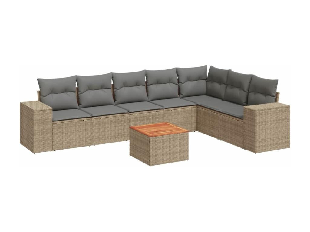 Salon de jardin avec coussins 8 pcs beige résine tressée UNJI18657