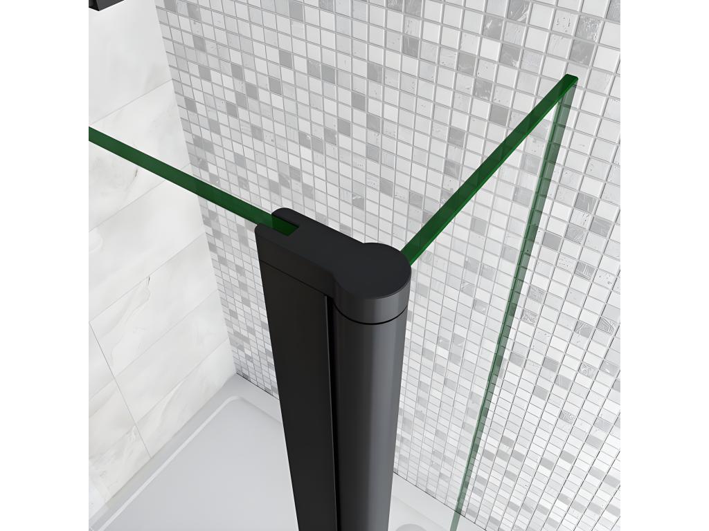 Paroi de douche à l'italienne avec retour pivotant 130 30x200cm avec barre de fixation 90cm récupérable - Noir Mat - 8mm verre anticalcaire VXZS08311