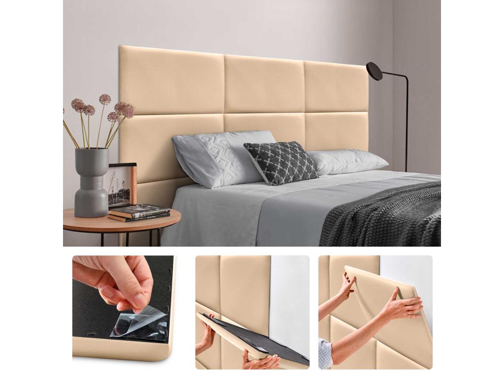 Artigeo Panneaux Rembourrés en Similicuir Autocollants pour Mur Acoustiques Absorbants Protection contre les Chocs Têtes de Lit beige 50x30cm DDBG13225