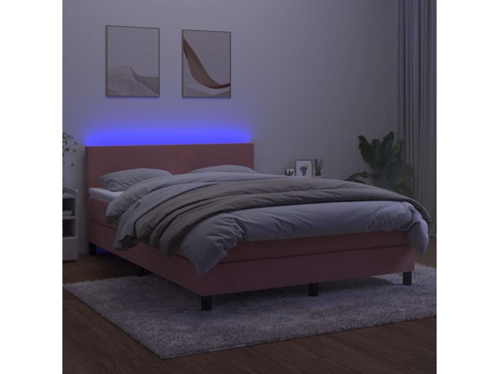Sommier tapissier avec matelas et LED Rose 140x190 cm Velours GGJP72027