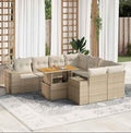 Salon de jardin avec coussins 9 pcs beige résine tressée OXHU16593