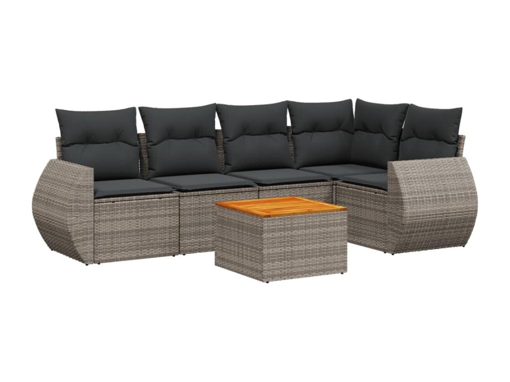 Salon de jardin 6 pcs avec coussins gris résine tressée BPKI81220