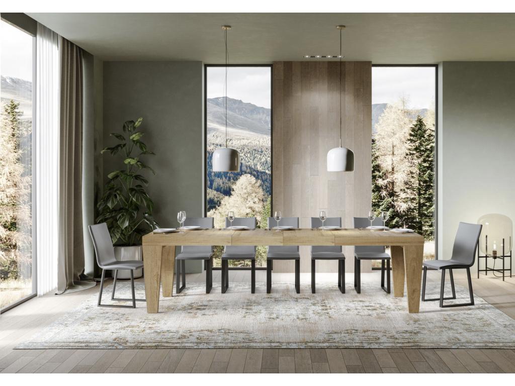 Table à manger extensible en bois pieds en V Cosymeub-Couleur Marron-Pied et support sur Cosymeub-2 rallonges fines-Largeur extensible 140 à 244cm DCZE86713