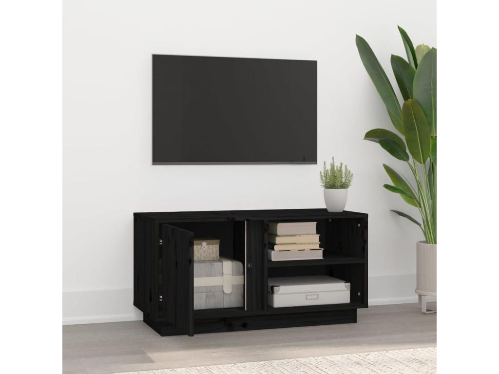 Meuble TV Noir 80x35x40,5 cm Bois de pin massif DZPY85407