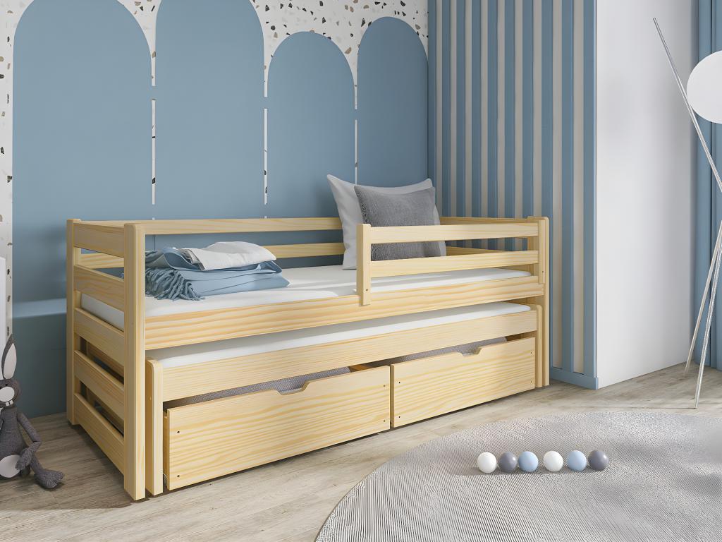 Lit Vista 113 Unique Simple avec un lit gigogne supplémentaire Brun clair Bois 86cm FVSZ69403