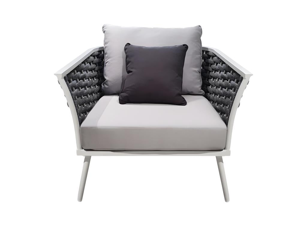 Fauteuil bas de jardin en aluminium blanc et tressage gris - RISE MVJN25907