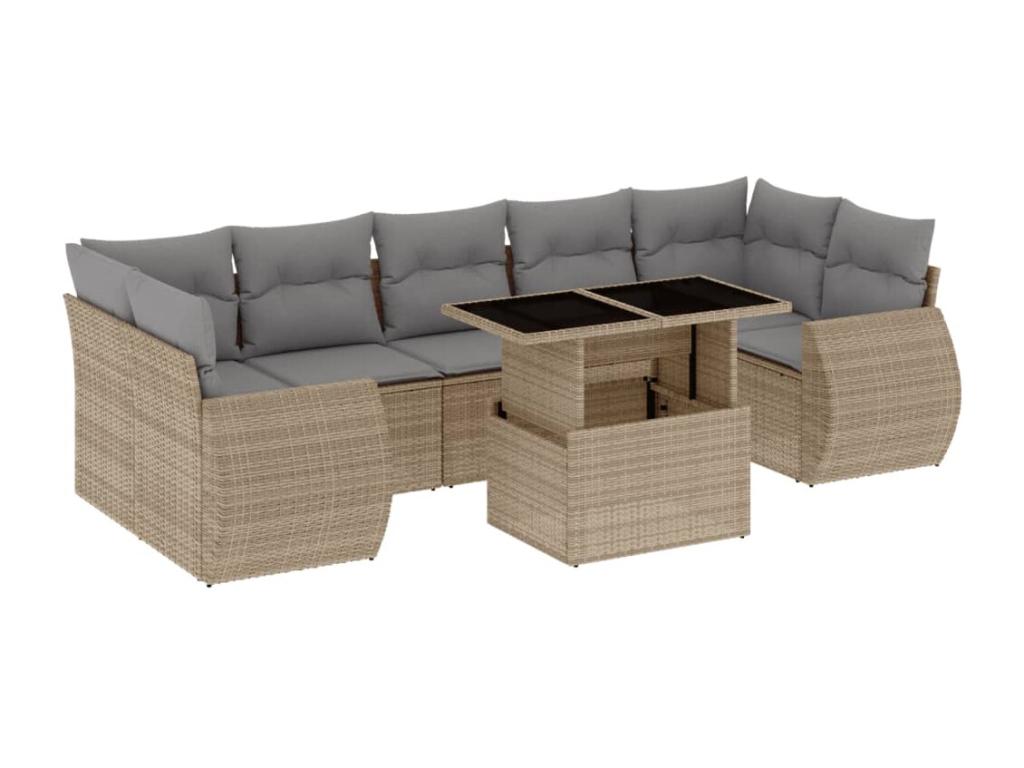 Salon de jardin avec coussins 8 pcs beige résine tressée ZMBM35775