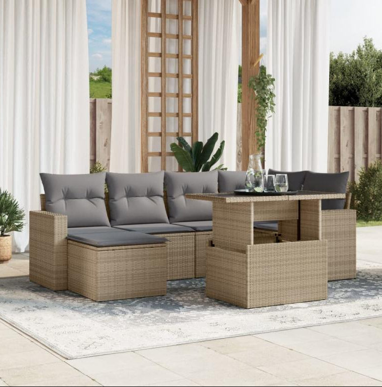 Salon de jardin avec coussins 7 pièces beige résine tressée RKMW54383