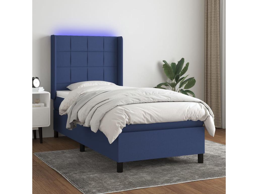 Sommier à Artigeo de lit matelas et LED Bleu 90x190 cm Tissu HCNE81817